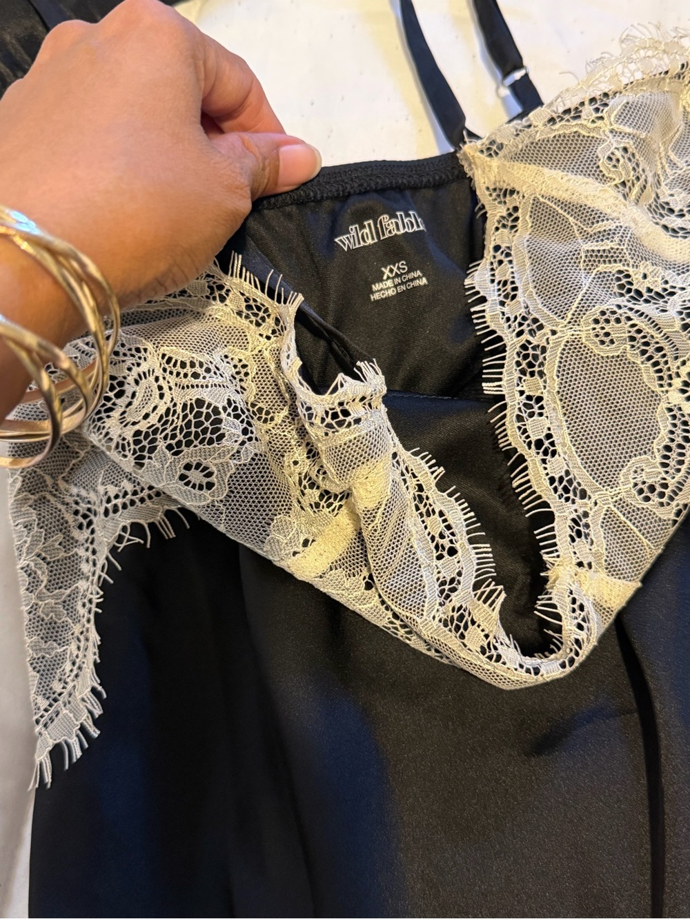 Wild Fable Black Slip Dress with Cream Lace Detail